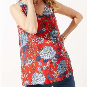 LOFT MATERNITY FLORAL V-NECK MIXED MEDIA SHELL
